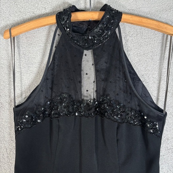 Vintage Dave & Johnny Mesh Cutout Dress Size S Black Halter Beaded Evening Gown - Picture 5 of 13